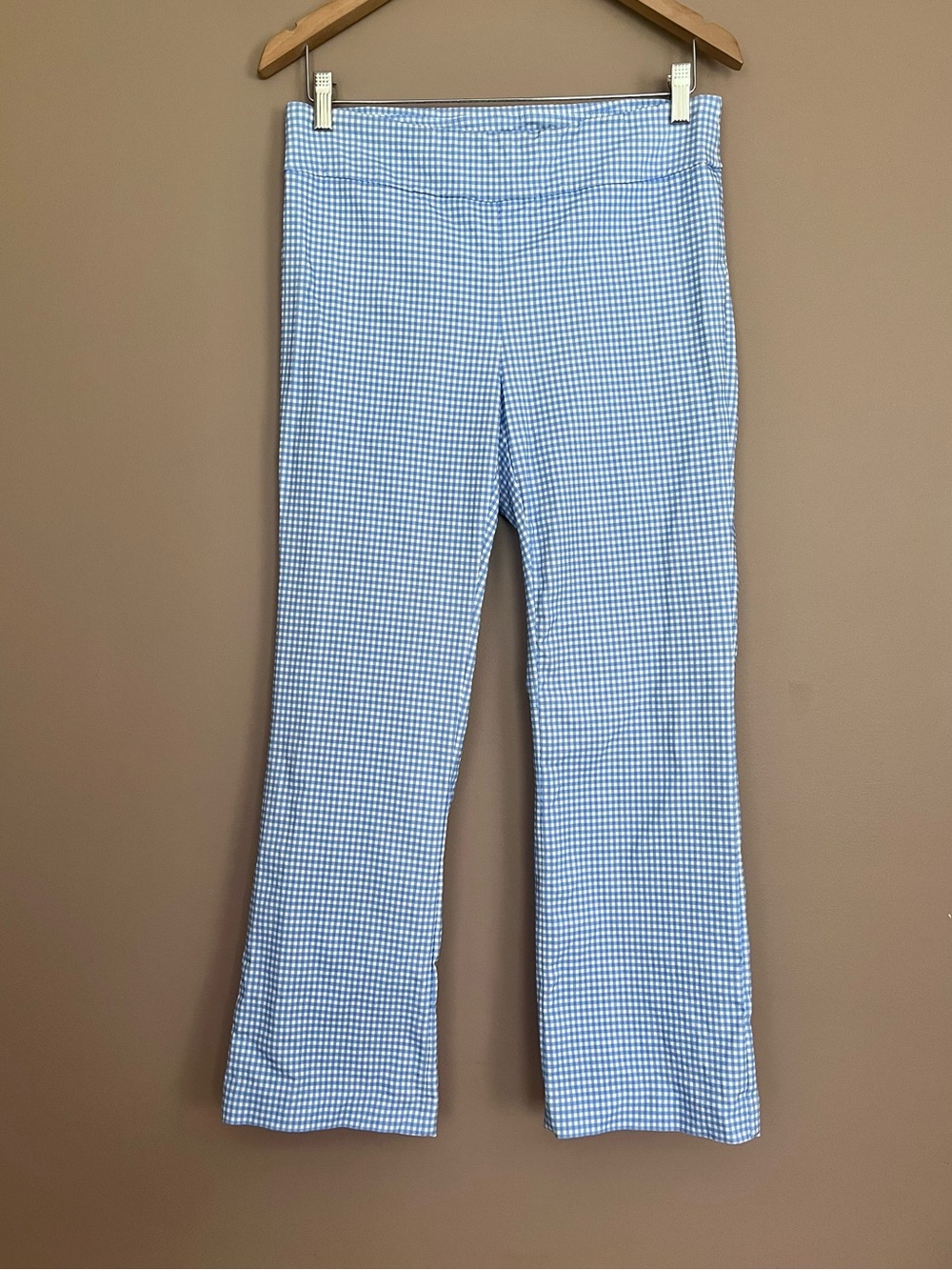 {J. McLaughlin} Gingham Pull-On Stretch Ankle Pants in Blue & White - Womens 8